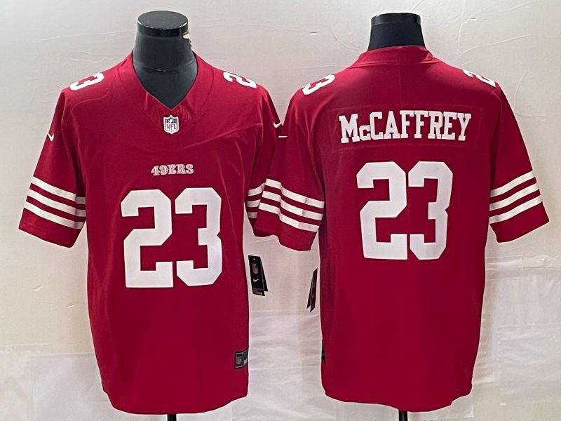 Men San Francisco 49ers 23 Mccaffrey Red 2023 Nike Vapor Limited NFL Jersey style1